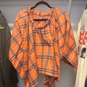 Orange and Blue Plaid Poncho
